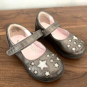 Nina Mary Jane Flat Pewter Grey with Silver Stars Hook & Loop Closure Toddler 7